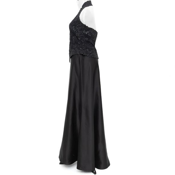 Tadashi Shoji Black Formal Beaded Sequin Halter Long Skirt Dress Size Small - Picture 3 of 11